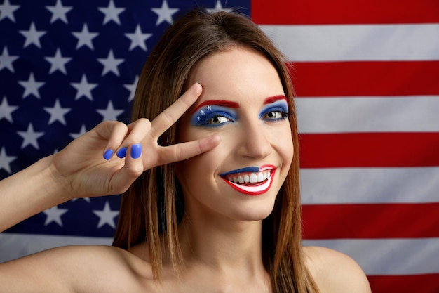 Foto retrato de niña hermosa con maquillaje de estados unidos