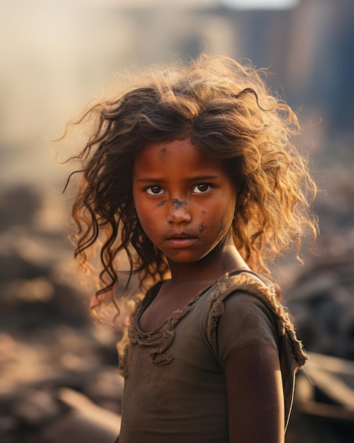 Retrato de una niña india en los barrios marginales de Kolkata, India