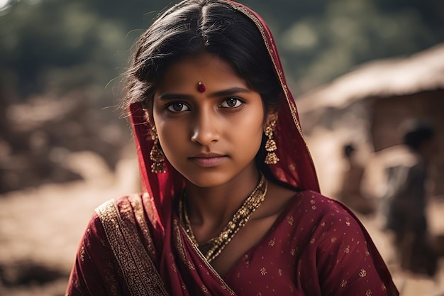 Retrato de una niña india vistiendo ropa tradicional india