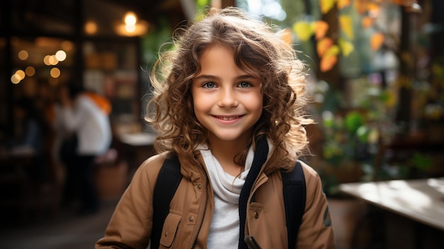 retrato, de, un, niña joven, volver a la escuela