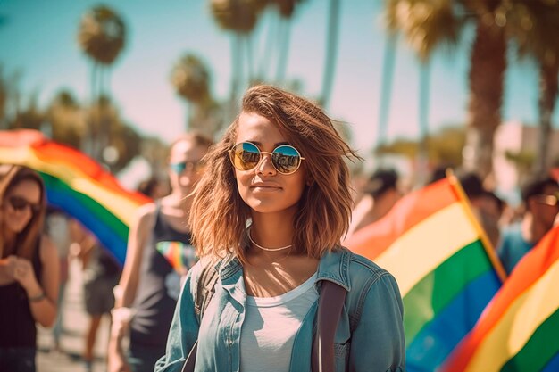 retrato de una niña lesbiana en el desfile mundial del día del orgullo IA generativa