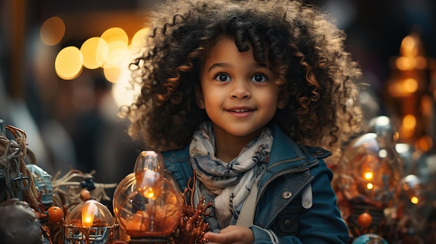 El retrato de una niña linda en el fondo del estudio de un niño sonriente