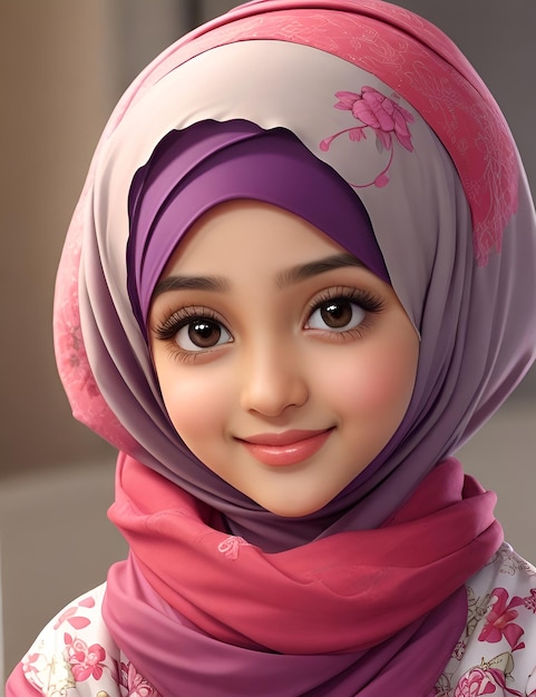 Retrato de una niña linda con hijab sonriendo a la cámara en la playa