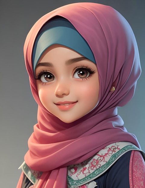 Retrato de una niña linda con hijab sonriendo a la cámara en la playa