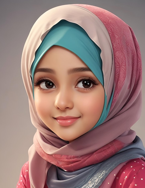 Retrato de una niña linda con hijab sonriendo a la cámara en la playa