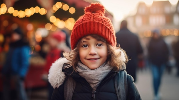 Retrato de una niña linda en el mercado navideño de Alemania IA generativa