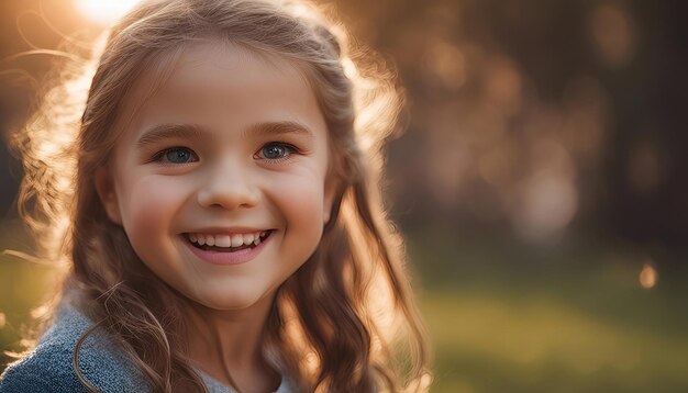 Retrato de una niña linda en el parque al atardecer