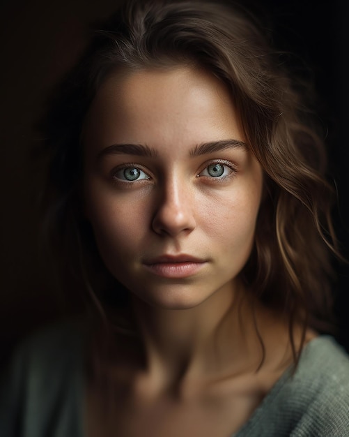 Un retrato de una niña con ojos verdes.