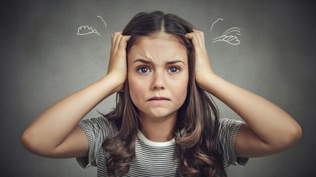 Foto retrato de una niña que muestra un sentimiento de asco