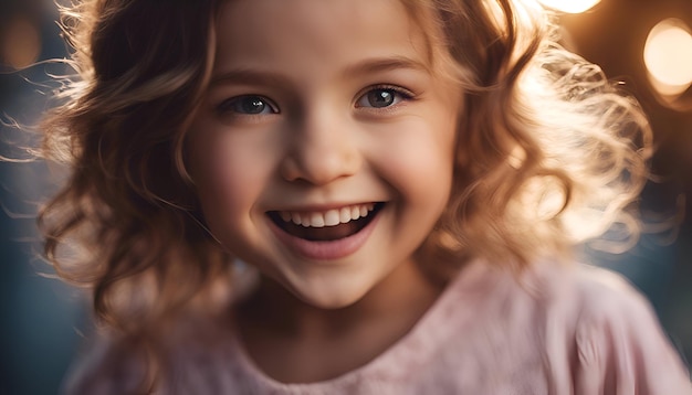Retrato de una niña sonriente con el cabello rizado de cerca