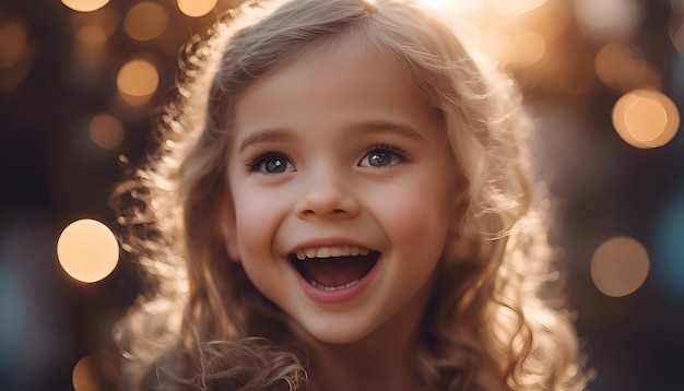 Retrato de una niña sonriente sobre un fondo de bokeh