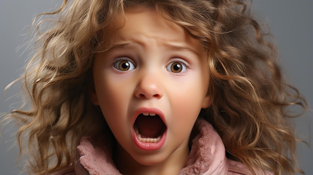 retrato de una niña sorprendida con la boca abierta