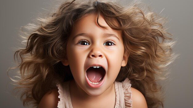 retrato de una niña sorprendida con la boca abierta