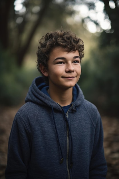 Retrato de un niño adolescente de pie al aire libre