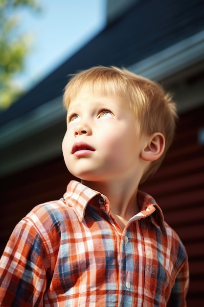 Retrato de un niño asombrado de pie afuera en un día soleado