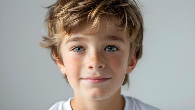 Retrato de un niño en una camiseta deportiva blanca soplada por el viento capturado de cerca Concept Boy Portraits Sports Jersey CloseUp Shots Windblown Poses Young Characters