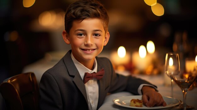 Retrato de un niño durante la cena de Acción de Gracias con su familia