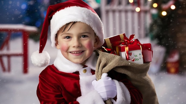 Retrato de un niño con disfraz de Navidad