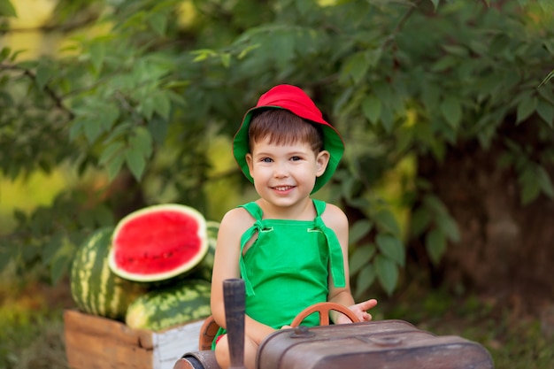 Retrato de un niño feliz al aire libre.