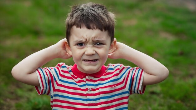 Retrato de un niño fruncido y molesto mirando a la cámara