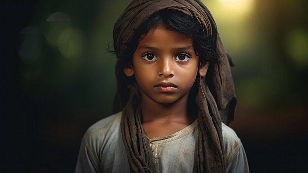 retrato de un niño indio que se siente triste en el campo