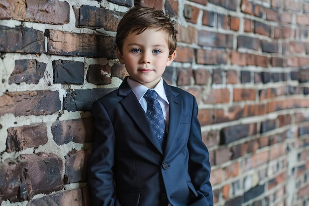 Foto retrato de un niño joven con trajes concepto de negocio