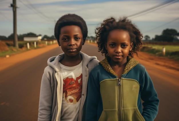 retrato de un niño y una niña africanos en la calle
