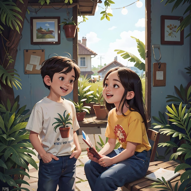 retrato de un niño y una niña en casa