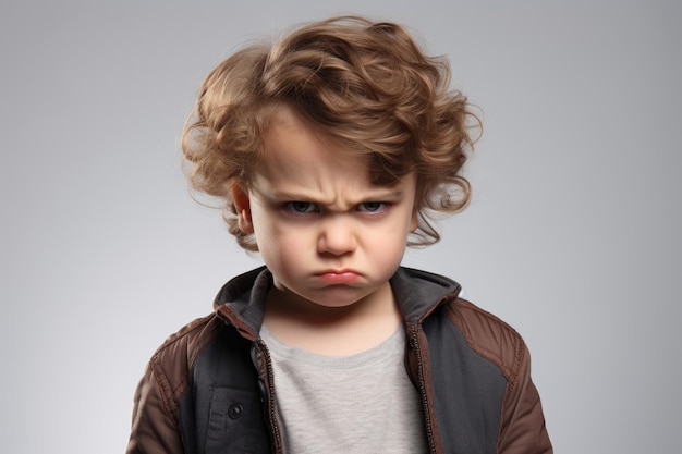 Retrato de un niño ofendido en un fondo blanco