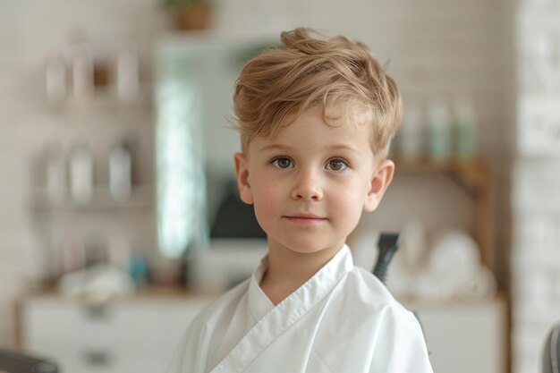 Retrato de un niño pequeño en una barbería