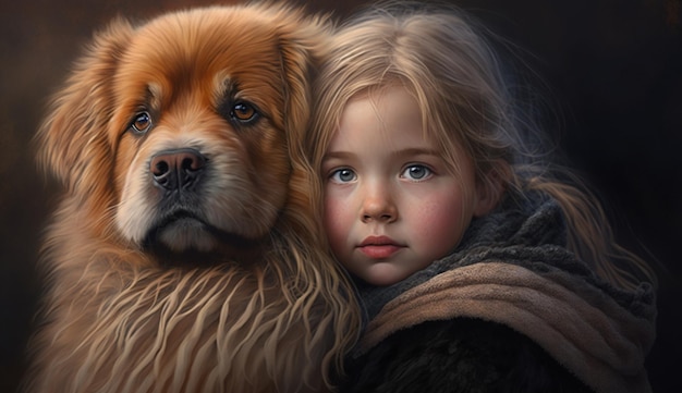 Retrato de un niño con un perro amadoIA generativa