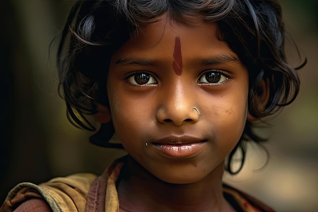 Retrato de un niño pobre indio sonriendo