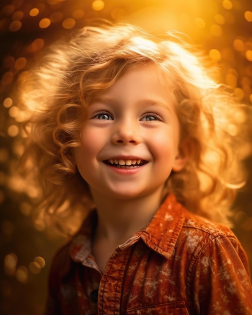 Un retrato de un niño que brilla bajo los rayos del sol