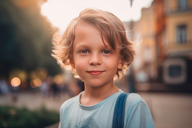 Retrato de un niño riendo mirando a la cámara.