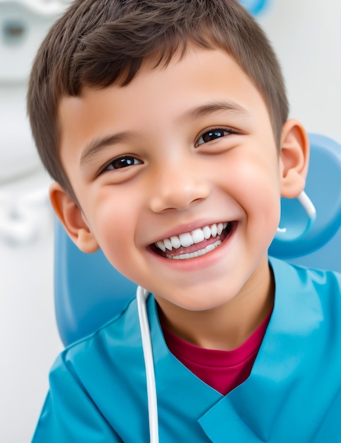 Foto un retrato de un niño sonriendo en una clínica dental luciendo confiado y feliz