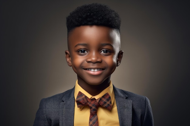 retrato de un niño sonriente afroboy de unos 8 años sonriendo fotografía de estudio profesional generada por IA