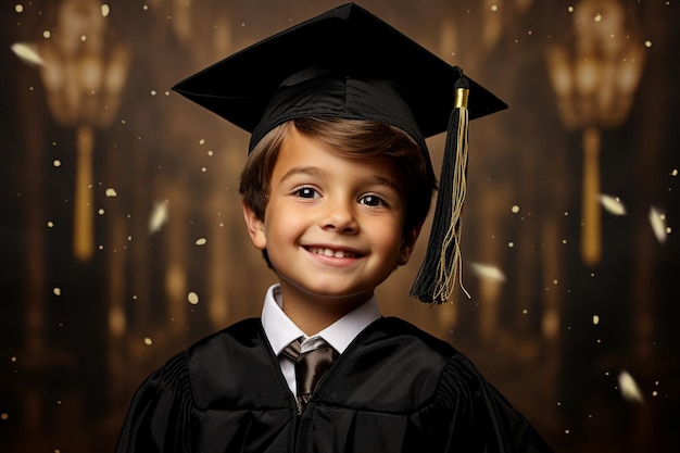 Foto retrato de niño de tomas medias con fondo de graduación