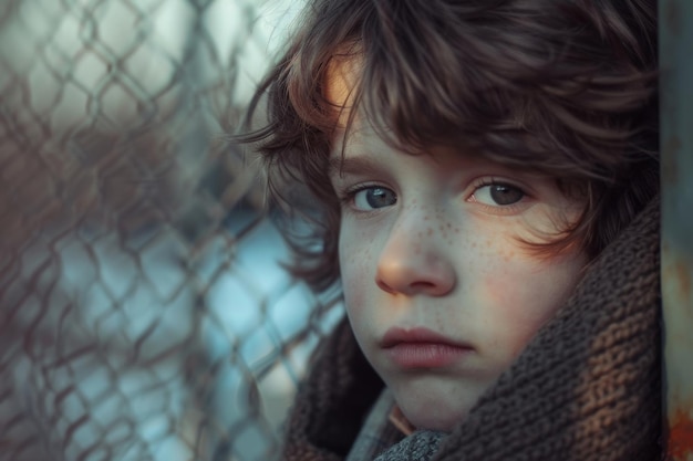 retrato de un niño triste, abandonado y solitario