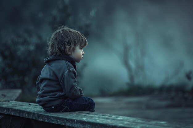 retrato de un niño triste, abandonado y solitario