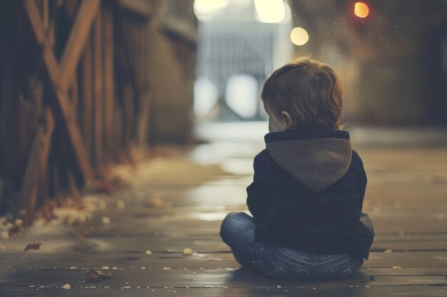 retrato de un niño triste, abandonado y solitario