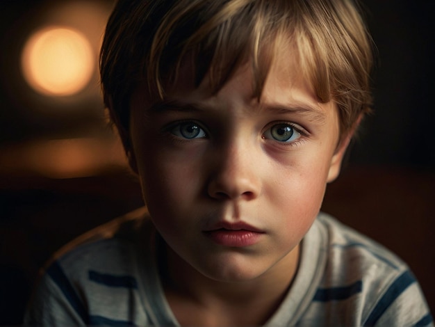 Foto retrato de un niño triste