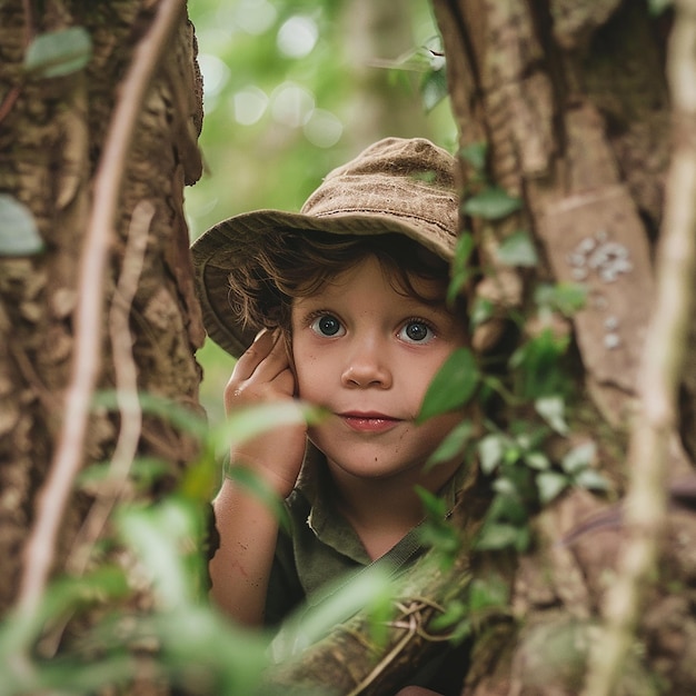 Foto retrato de los niños buscan y esconden aventuras exploraciones de escondites