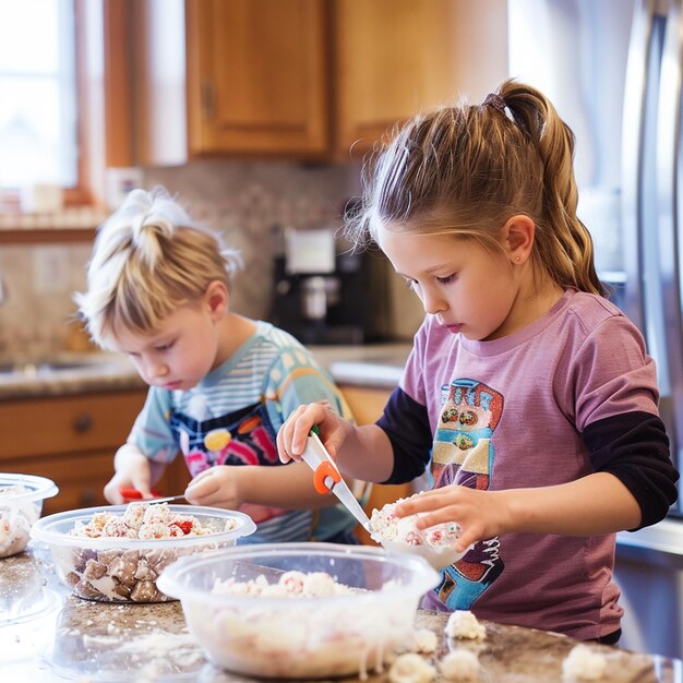 Retrato de niños haciendo helados caseros