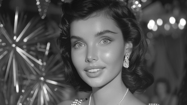 Retrato nostálgico de la década de 1950 que captura la esencia de una época pasada evocando el encanto y la elegancia de la estética de mediados de siglo en una representación visual atemporal
