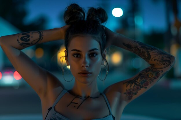 retrato noturno de menina tatuada