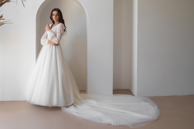 Retrato de novia hermosa Vestido de novia Decoración de boda