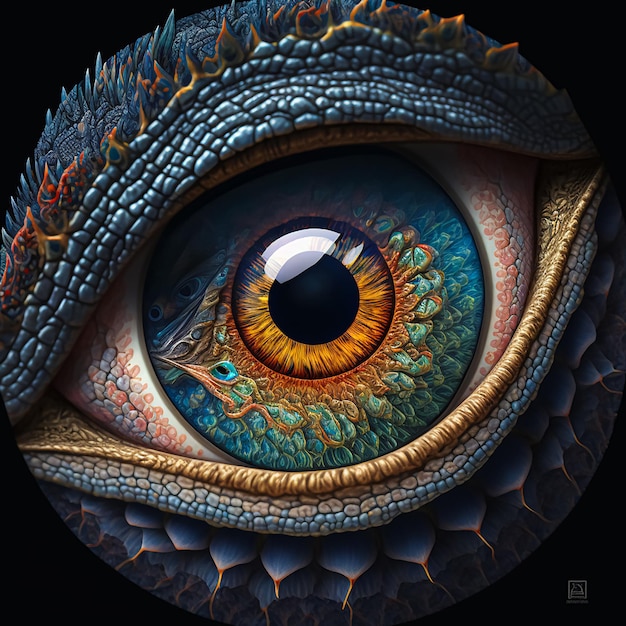 Retrato del ojo del dragón muy detallado. IA generada