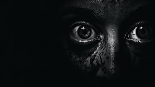 Foto retrato de los ojos del abismo en el reino del horror