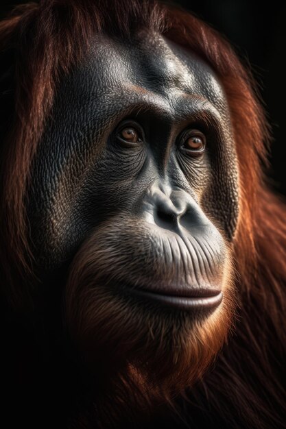 Foto retrato de orangután fotografía de iluminación dramática y cinematográfica ia generativa