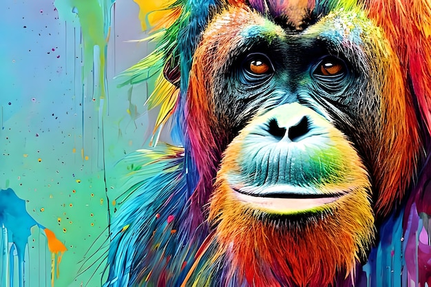 Retrato de orangután multicolor